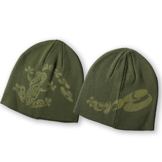 GREEN FROG KNIT BEANIE