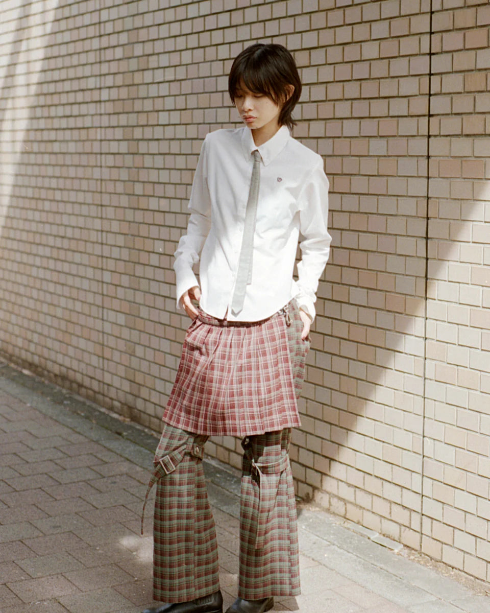 Waist pouch & pleated set (check)