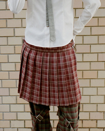 Waist pouch & pleated set (check)