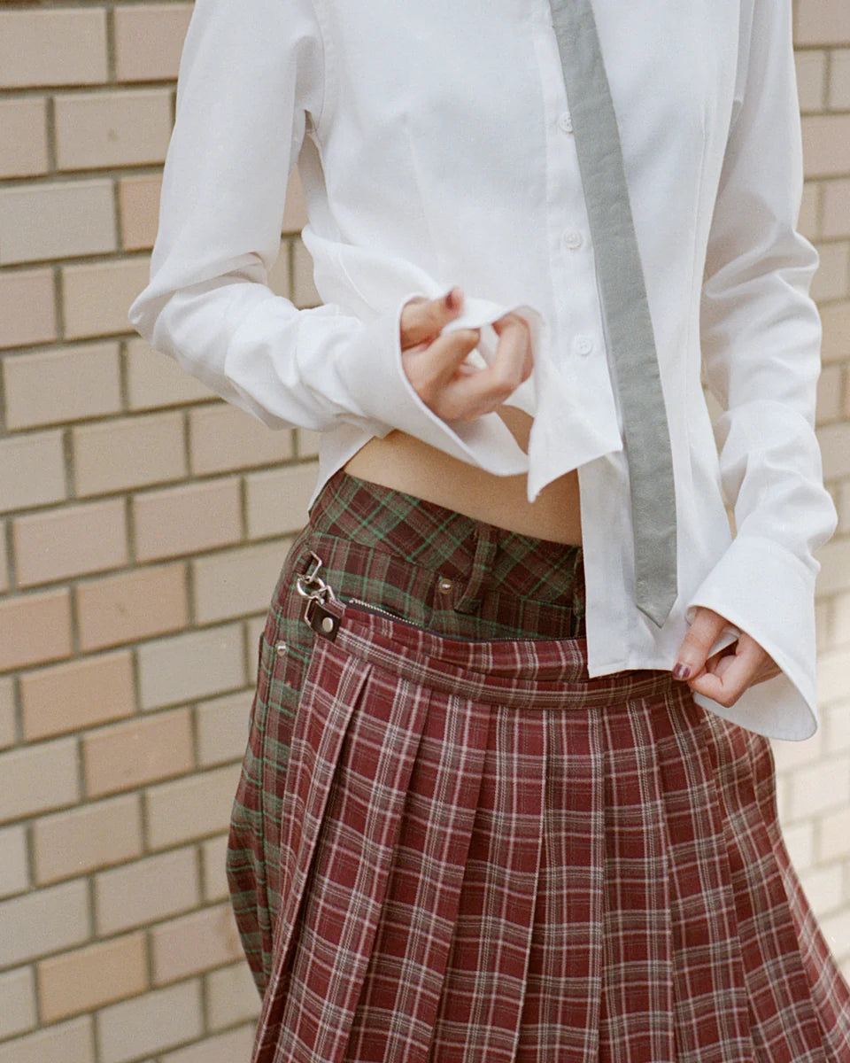 Waist pouch & pleated set (check)