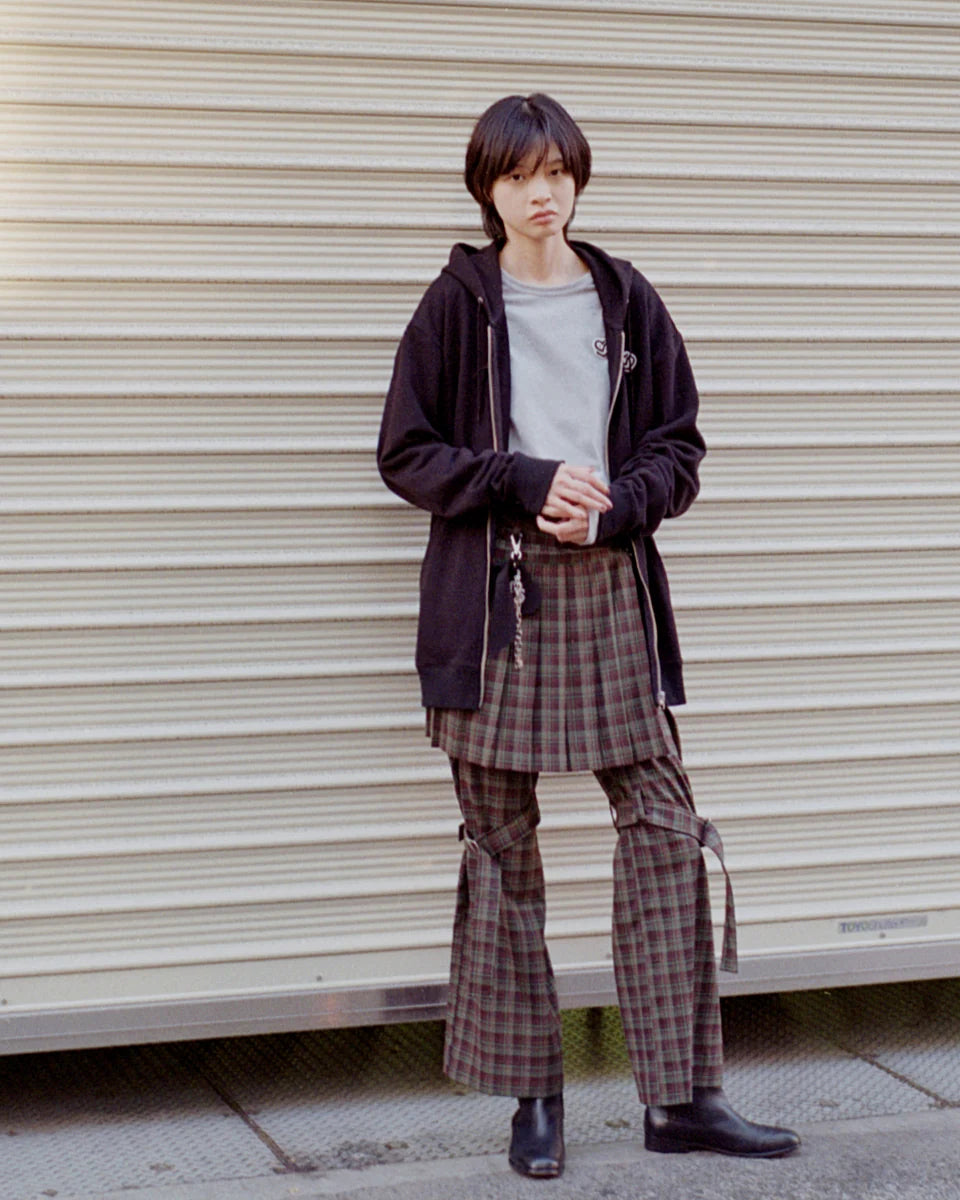 Waist pouch & pleated set (check)